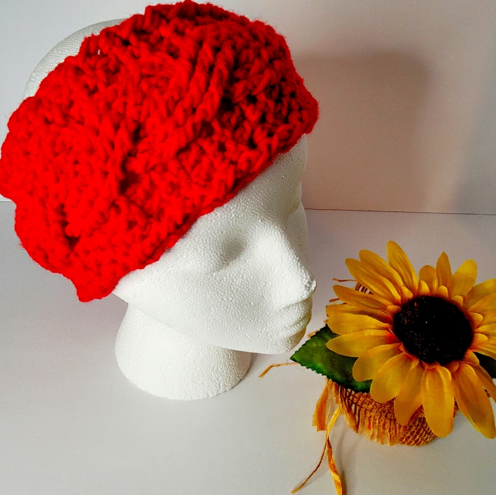 Red crochet ear warmer stretchy ❤